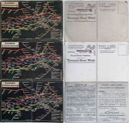 Trio of 1908 London Underground POSTCARD MAPS produced principally for that year's Franco-British