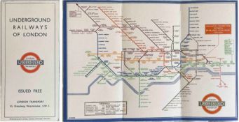 1933 London Underground H C Beck diagrammatic, card POCKET MAP from the first-year series titled '