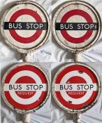 Pair of London Transport 'DOLLY' BUS STOPS (Compulsory and Request), each double-sided and