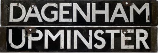 London Underground Q-Stock enamel CAB DESTINATION PLATE for Dagenham/Upminster on the District Line.