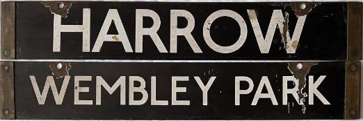 London Underground CO/CP Stock enamel CAB DESTINATION PLATE for Harrow/Wembley Park on the