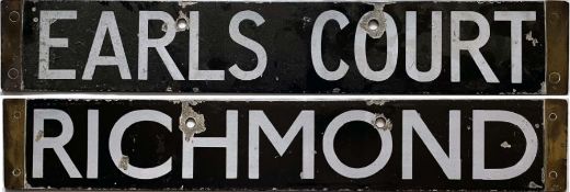 London Underground Q-Stock enamel CAB DESTINATION PLATE for Earls Court / Richmond on the District
