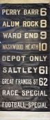 c 1940s/50s Birmingham City Transport TRAM DESTINATION BLIND from Washwood Heath depôt. A