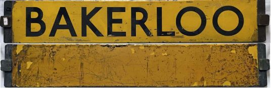 London Underground Standard or 1938 Tube Stock enamel CAB DESTINATION PLATE 'Bakerloo' on a yellow