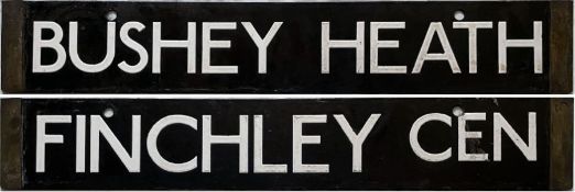 London Underground 38-Tube Stock enamel CAB DESTINATION PLATE for Bushey Heath / Finchley Cen on the