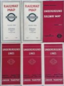 Selection (6) of 1930s London Underground diagrammatic, card POCKET MAPS comprising No 2 1937, No
