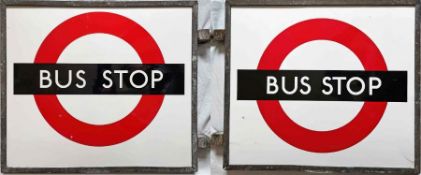 1940s/50s London Transport enamel BUS STOP FLAG, the 'compulsory' version. Double-sided with two