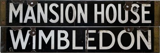 London Underground Q/CO/CP Stock enamel CAB DESTINATION PLATE for Mansion House / Wimbledon on the