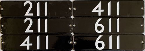 Set (6) of London Underground 1973-Stock enamel STOCKNUMBER PLATES (located inside the cars above