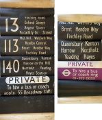 Pair of London Transport Routemaster DESTINATION BLINDS from AE (Hendon) garage comprising an LL (