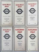Selection (6) of 1930s London Underground diagrammatic, card POCKET MAPS by Beck comprising No 2