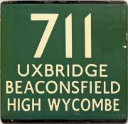 London Transport coach stop enamel E-PLATE for Green Line route 711 destinated Uxbridge,