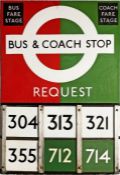 1950s London Transport enamel BUS & COACH STOP SIGN (Request version) bearing a display of 6 E-