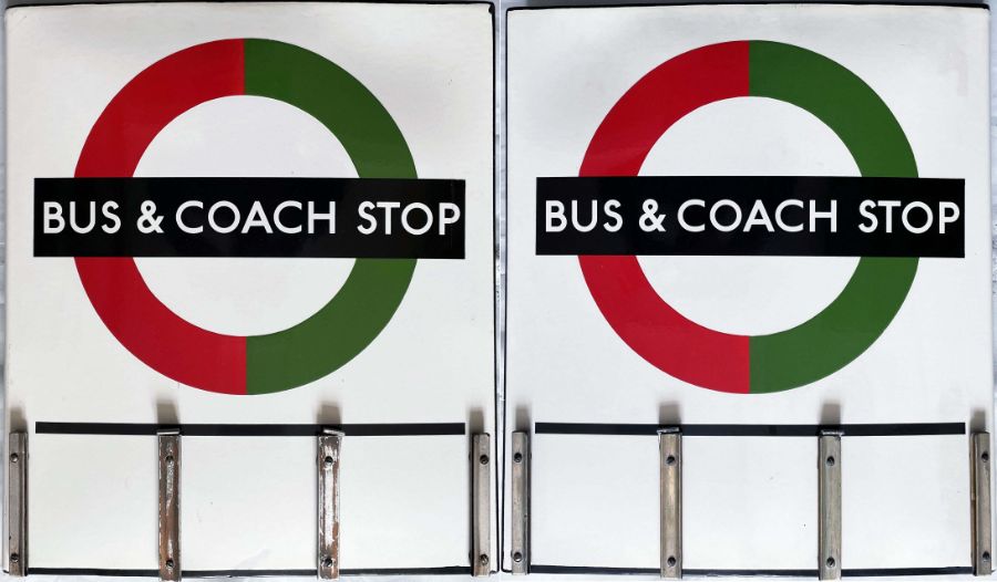 1950s/60s London Transport enamel BUS & COACH STOP FLAG (Compulsory), an E3 version with runners for
