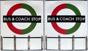 1950s/60s London Transport enamel BUS & COACH STOP FLAG (Compulsory), an E3 version with runners for