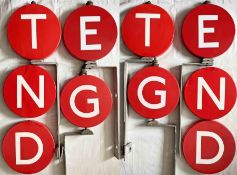 Selection (5) of London Transport bus stop enamel LOCATION LETTER SIGNS comprising letters D, E,