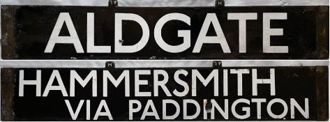 London Underground Q/CO/CP Stock enamel DESTINATION PLATE for Aldgate / Hammersmith via Paddington