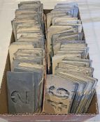 Very large quantity (88 pairs) of London Transport bus RUNNING NUMBER STENCILS numbered between 2