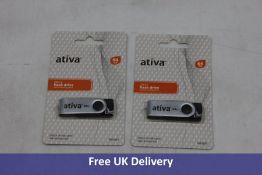 Twenty-four Ativa USB Flash Drives, USB 2.0, 16GB, Silver/Black