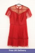 ML Monique Lhuillier Embroidered Tulle Mini Dress, Red, Size 6