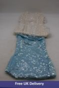 Two Sequin Short Dresses, 1x Cream, Small and 1x Sky Blue, Small