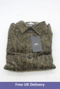 Ewin Valentine Corduroy Leopard Cotton Shirt, Dark Green, UK S