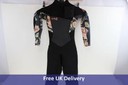 O'Neill Women's Epic 4/3 Chest Zip Full Wetsuit, Black and Floral, Size 8