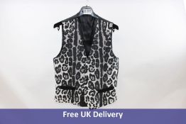 Dolce & Gabbana Men's Leopard Print Waistcoat, Black and Grey, Size 36 UK