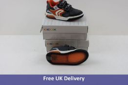 Two pairs of Geox Kids J Inek Trainers, Black and Orange, to include 1x UK 7 and 1x UK 11. Box damag