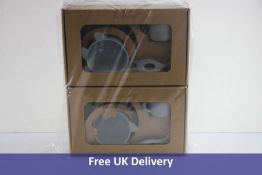 Four Liewood Vivi Silicone Baby Tableware Sets, Rabbit Sea Blue