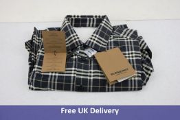 Burberry Men's Long Sleeve Shirt, Navy Checked, Size M