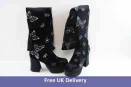 Dolls Kill Women's Mystical Metamorphosis Thigh High Boots, Black and Glittery Silver Detail, US 10M