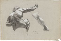 Anton von Werner. Male supine nude, sitting (study). 1878