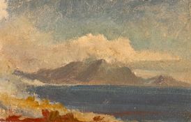 Johann Heinrich Schilbach. Two oil studies: City in the mountain valley / Italian coast.