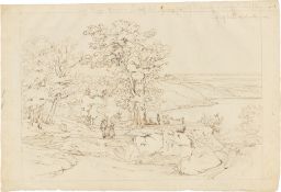 German, circa 1820. View of Lake Albano with Castel Gandolfo.