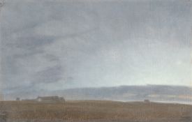 German, circa 1900. Landscape study with evening-blue sky.
