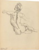 Max Klinger. Two drawings: Male nude from behind. 1904 / Reclining male nude model.