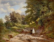 Carl Robert Kummer. Italian landscape with two monks in conversation. 1838