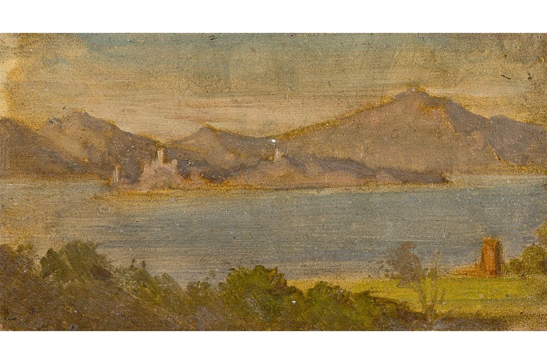 Johann Heinrich Schilbach. Zwei Ölstudien: Küste am Mittelmeer / Gebirgssee. - Bild 2 aus 2