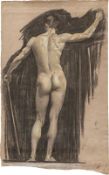 Osmar Schindler. Male supine nude (standing). Circa 1890