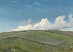 Johann Heinrich Schilbach. Two oil studies: View over fields / landscape study. Circa 1845