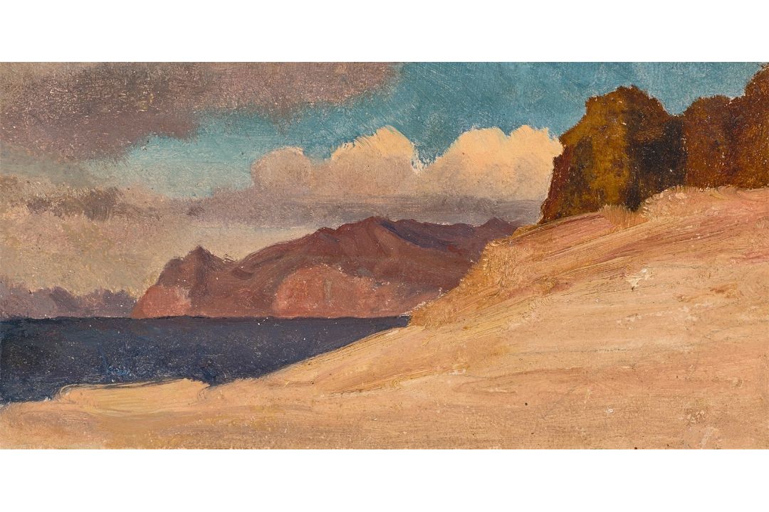 Johann Heinrich Schilbach. Zwei Ölstudien: Küste am Mittelmeer / Gebirgssee. - Bild 1 aus 2