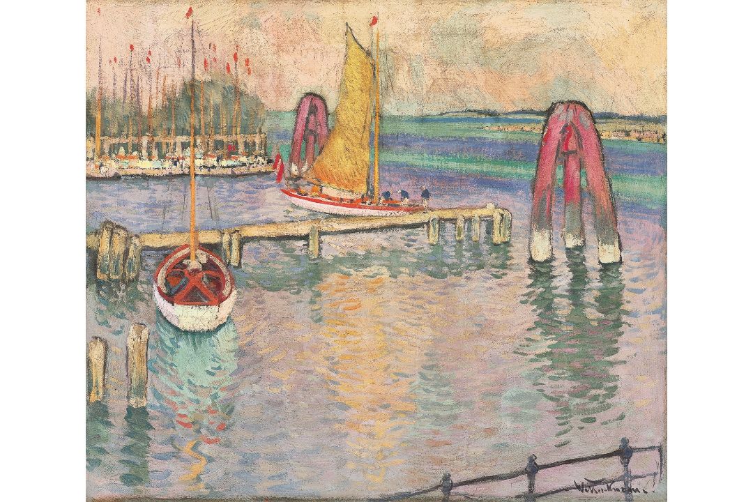Johann Walter-Kurau. Hafen mit Segelbooten. Um 1913/14
