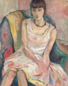 Anta Rupflin. ”Junge Frau mit Pagenkopf im Sessel sitzend (Frl. List?)”. Circa 1925/30