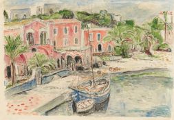 Hans Purrmann. ”Rote Häuser am Hafen (Ischia)”. 1958