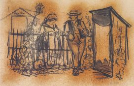 Heinrich Zille. Neighbours chatting in front of the loo. 1922