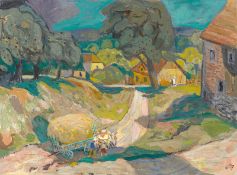 Otto Dix. Village with harvest wagon – landscape. 1947