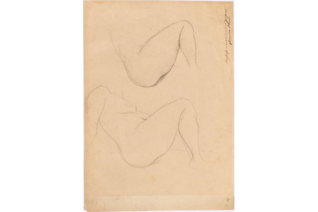 Gustav Klimt. „Zwei Studien eines mit hochgezogenem rechten Knie sitzenden Aktes“ (Fakultätsb…. 1901