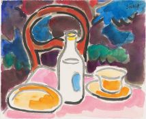 Karl Schmidt-Rottluff. ”Frühstücksstillleben”. Circa 1950/55