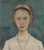 Karl Hofer. ”Mädchenbildnis mit aufgesteckten Zöpfen”. Circa 1936
